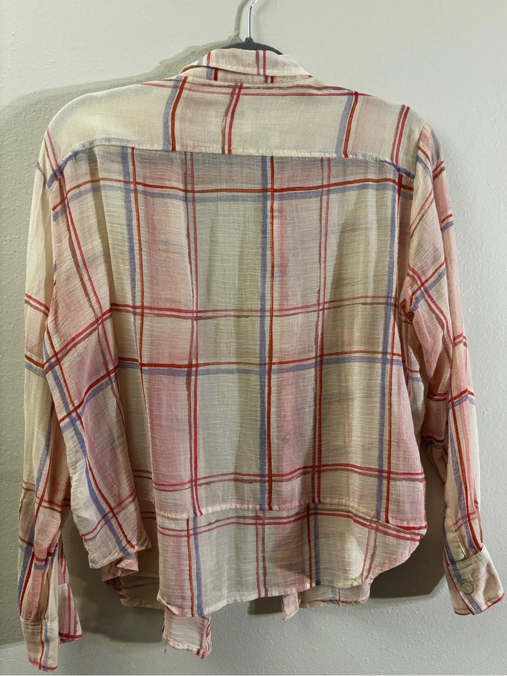 ANTHROPOLOGIE/HOLDING HORSES Pink Plaid Button-Down Shirt with Periwinkle Accent